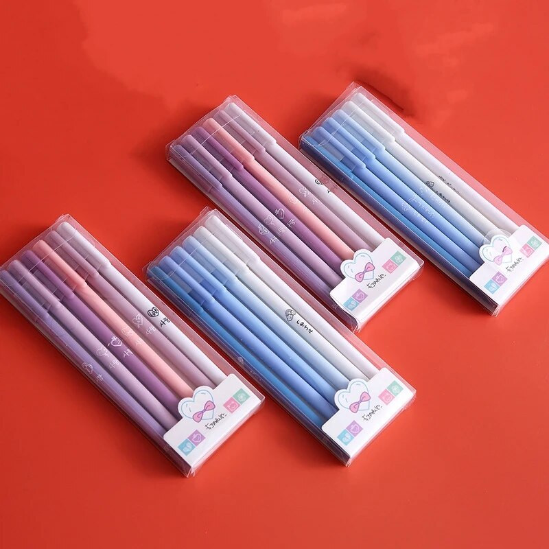 Set de 6 bucăți/set drăguț pix gel Morandi, retro, 0,5 mm, negru, pix pentru semnătură, pentru studenți, pix cu cerneală, pix cu bilă, articole de papetărie pentru școală