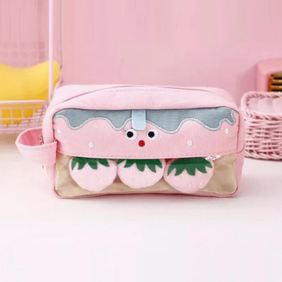 Rozā plīša Kawaii zīmuļu futrālis Mīļš, jauks zīmuļu futrālis meitenēm Studentu zīmuļu soma Kancelejas preces Penālis Pildspalvu soma Skolas piederumi