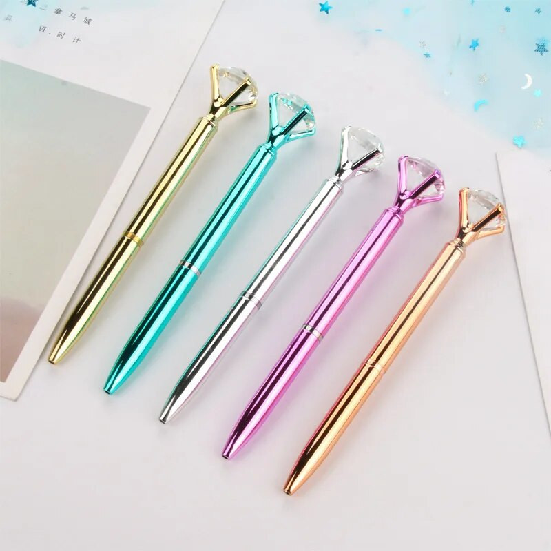 Luksusa liela Rhinestone lodīšu pildspalva Izsmalcināta mākslīgā kristāla metāla pildspalva studentu kancelejas piederumi biroja skolas piederumi, suvenīru dāvanas