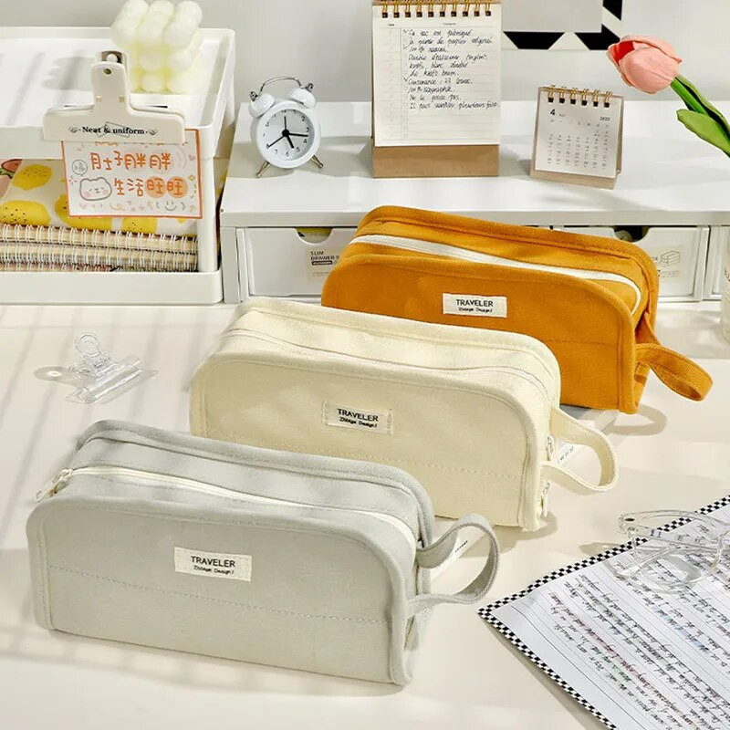 Vienkrāsu zīmuļu futrālis Vienkāršība Radošs bēšs zaļš dzeltens zīmuļu maisiņš Lielas ietilpības kancelejas piederumu uzglabāšanas soma Studentu piederumi