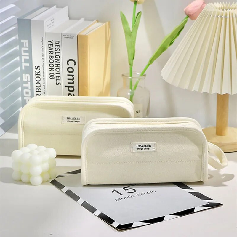 Vienkrāsu zīmuļu futrālis Vienkāršība Radošs bēšs zaļš dzeltens zīmuļu maisiņš Lielas ietilpības kancelejas piederumu uzglabāšanas soma Studentu piederumi