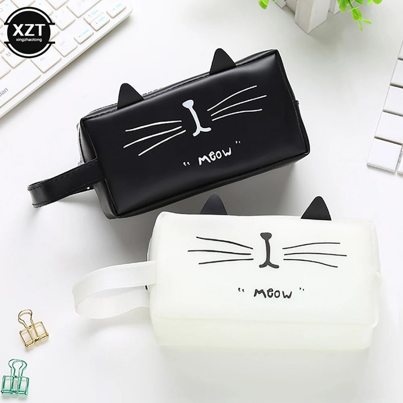 Kaķu zīmuļu futrālis Super liels silikagela zīmulis skolēniem Skolas piederumi Kancelejas piederumi Dāvana skola Cute Pencil Box Pencils Pencil