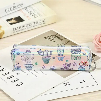 Χαριτωμένη πράσινη μολυβοθήκη κάκτου για κορίτσια αγόρια Χαρτικά μαθητικά σχολικά είδη Holographic Laser Big Pen Box Σχολική τσάντα μολυβιού