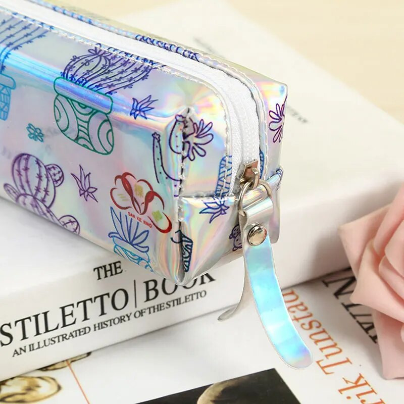 Χαριτωμένη πράσινη μολυβοθήκη κάκτου για κορίτσια αγόρια Χαρτικά μαθητικά σχολικά είδη Holographic Laser Big Pen Box Σχολική τσάντα μολυβιού