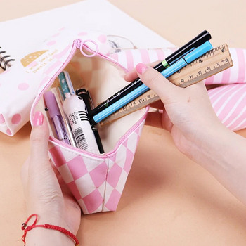 Нов свеж калъф с розови ивици Сладка платнена чанта за моливи Ученически пособия Канцеларски материали Калъф за молив Escolar