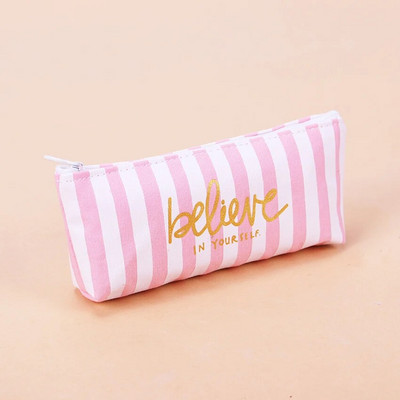 Jauns svaigs rozā svītru futrālis jauks audekla zīmuļu soma Skolas piederumi kancelejas piederumu materiāls Escolar zīmuļu futrālis