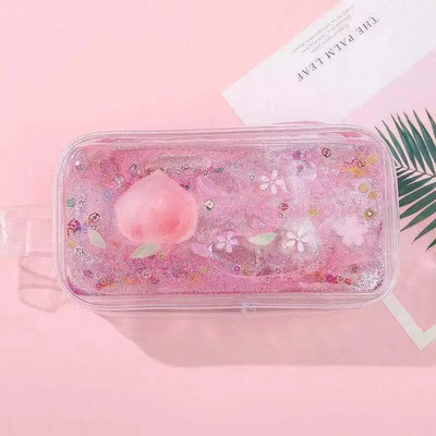 Kancelejas piederumu zīmuļu futrālis Cute Cartoon Oil Caurspīdīgs Quicksand Avocado Lielas ietilpības pildspalvu futrālis INS stila pārnēsājama kosmētikas soma