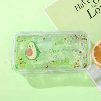 Kancelejas piederumu zīmuļu futrālis Cute Cartoon Oil Caurspīdīgs Quicksand Avocado Lielas ietilpības pildspalvu futrālis INS stila pārnēsājama kosmētikas soma