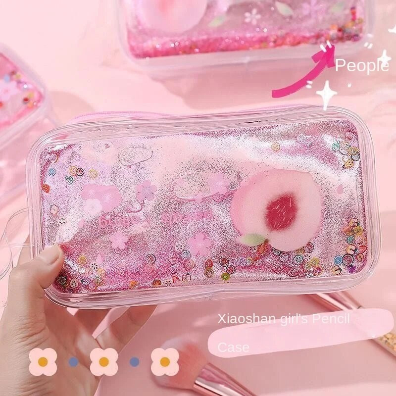 Kancelejas piederumu zīmuļu futrālis Cute Cartoon Oil Caurspīdīgs Quicksand Avocado Lielas ietilpības pildspalvu futrālis INS stila pārnēsājama kosmētikas soma