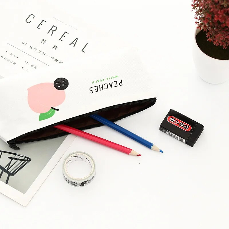 Kawaii audekls Fruit Peach penālis skolas pildspalvu kaste meitenei rakstāmpiederumi Kawaii zīmuļu soma estojo escolar skolas piederumi