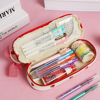 JIANWU Μολυβοθήκες Cherry Διπλής Χωρητικότητας Φορητές Strawberry Love PU Pencil Bag Σχολικά είδη Kawaii