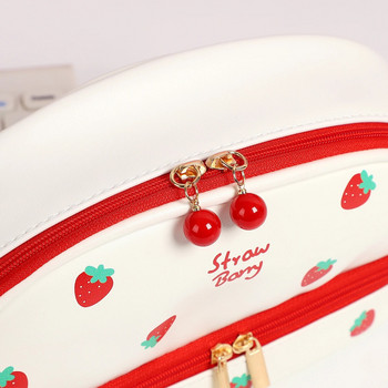 JIANWU Μολυβοθήκες Cherry Διπλής Χωρητικότητας Φορητές Strawberry Love PU Pencil Bag Σχολικά είδη Kawaii