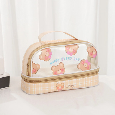 JIANWU lielas ietilpības ķiršu zīmuļu futrāļi divslāņu pārnēsājami Strawberry Love PU zīmuļu soma Kawaii kancelejas piederumi skolas piederumi