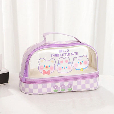 JIANWU lielas ietilpības ķiršu zīmuļu futrāļi divslāņu pārnēsājami Strawberry Love PU zīmuļu soma Kawaii kancelejas piederumi skolas piederumi