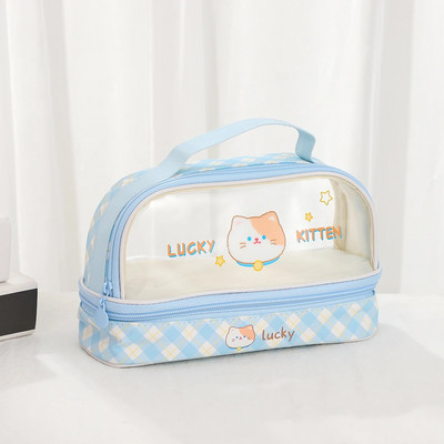 JIANWU lielas ietilpības ķiršu zīmuļu futrāļi divslāņu pārnēsājami Strawberry Love PU zīmuļu soma Kawaii kancelejas piederumi skolas piederumi