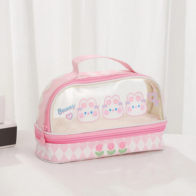 JIANWU lielas ietilpības ķiršu zīmuļu futrāļi divslāņu pārnēsājami Strawberry Love PU zīmuļu soma Kawaii kancelejas piederumi skolas piederumi