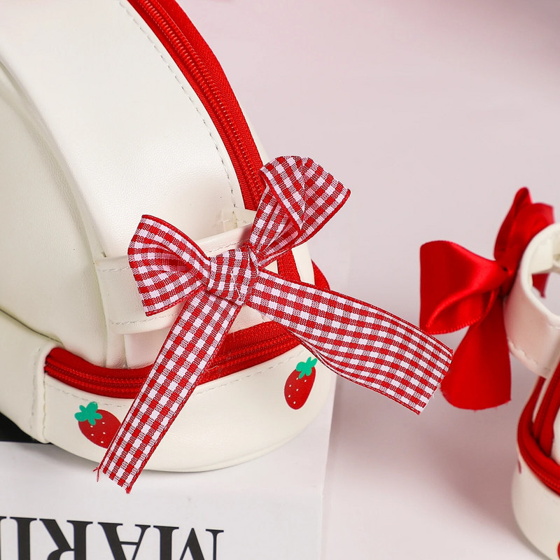 JIANWU lielas ietilpības ķiršu zīmuļu futrāļi divslāņu pārnēsājami Strawberry Love PU zīmuļu soma Kawaii kancelejas piederumi skolas piederumi