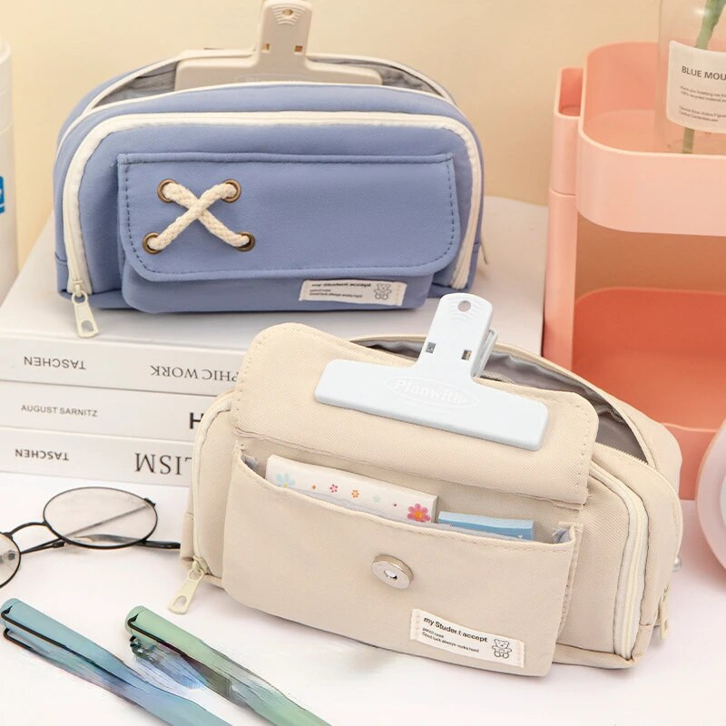 Vienkrāsaini zīmuļu futrāļi Lielas ietilpības pildspalvu soma maisiņš Dāvana meitenei Biroja studentu koledžas Kancelejas preču organizators Skolas piederumi