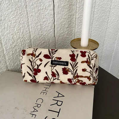 Velveta ziedu zīmuļu futrāļi Ceļojumu kosmētikas lūpu krāsas maciņa uzglabāšanas soma Kawaii sievietēm grims rokassomas Organizatora maka maisiņš