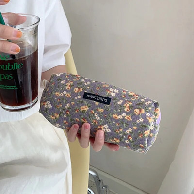 Velveta ziedu zīmuļu futrāļi Ceļojumu kosmētikas lūpu krāsas maciņa uzglabāšanas soma Kawaii sievietēm grims rokassomas Organizatora maka maisiņš