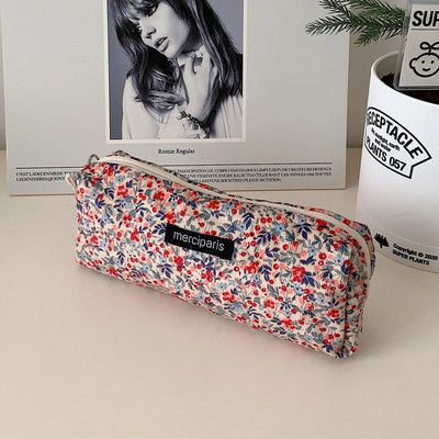 Velveta ziedu zīmuļu futrāļi Ceļojumu kosmētikas lūpu krāsas maciņa uzglabāšanas soma Kawaii sievietēm grims rokassomas Organizatora maka maisiņš