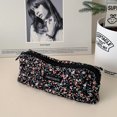 Velveta ziedu zīmuļu futrāļi Ceļojumu kosmētikas lūpu krāsas maciņa uzglabāšanas soma Kawaii sievietēm grims rokassomas Organizatora maka maisiņš