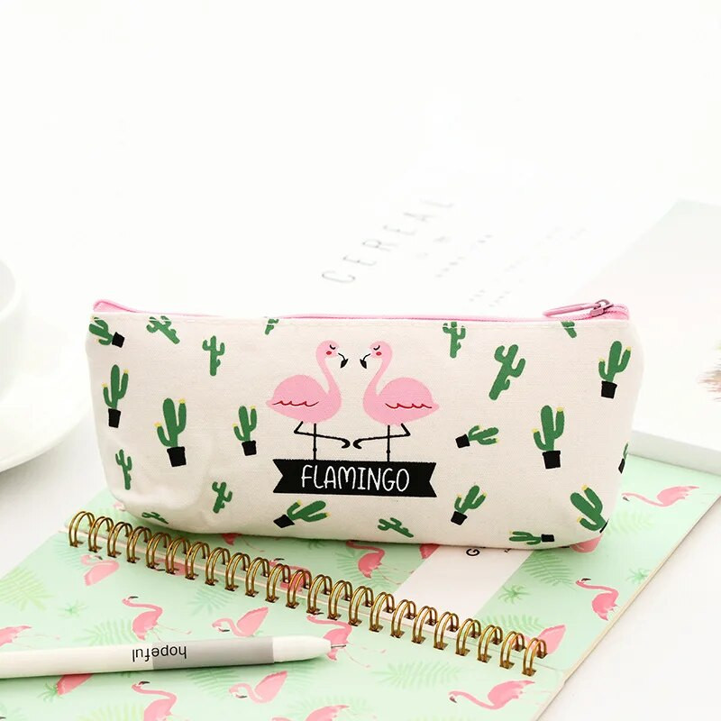1 gab Kawaii zīmuļu futrālis flamingu audekls, dāvana Estuches skolas zīmuļu kastīte Pencils soma Skolas piederumi kancelejas preces