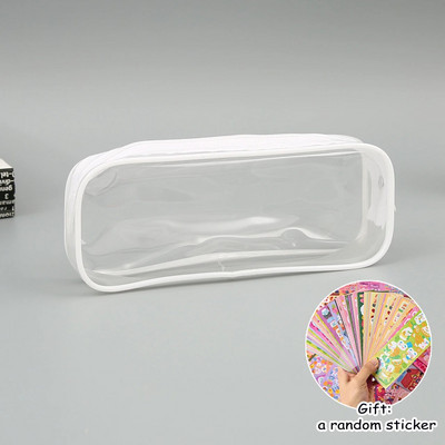 PVC zīmuļu futrālis caurspīdīgs rāvējslēdzējs, liela ietilpība, vienkāršs melnbalts zīmuļu maisiņš skolas biroja kancelejas piederumiem