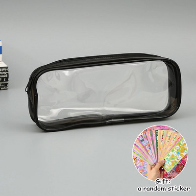 PVC zīmuļu futrālis caurspīdīgs rāvējslēdzējs, liela ietilpība, vienkāršs melnbalts zīmuļu maisiņš skolas biroja kancelejas piederumiem