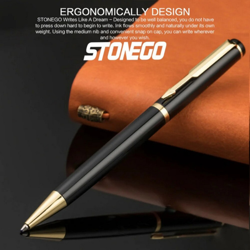 STONEGO Metāla hroma Twist lodīšu pildspalva bez vāciņa , elegantas Signature Pen dāvanu pildspalvas vīriešiem sievietēm