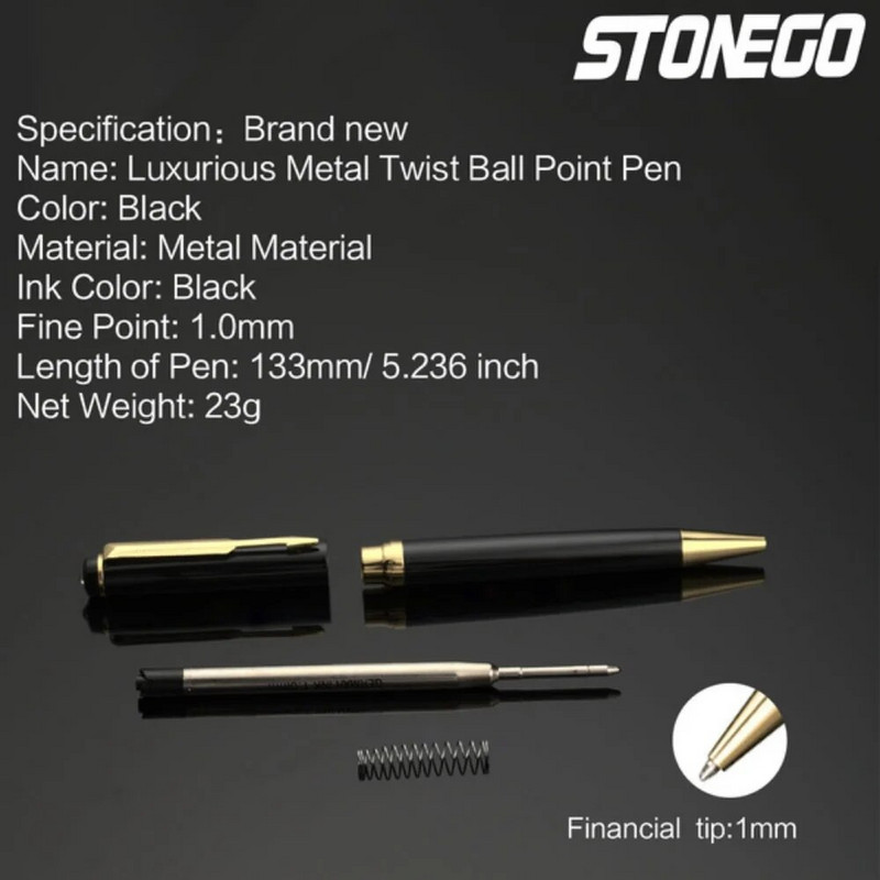 STONEGO Metāla hroma Twist lodīšu pildspalva bez vāciņa , elegantas Signature Pen dāvanu pildspalvas vīriešiem sievietēm
