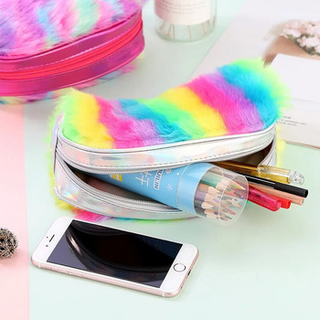 Σχολική μολυβοθήκη Rainbow Λούτρινο Penal για κορίτσια Κουτί στυλό Χαριτωμένη καλλυντική μολυβοθήκη Μεγάλη τσάντα φυσίγγιο Kawaii Κορεάτικο κιτ χαρτικών