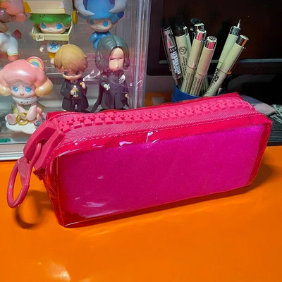 Liels rāvējslēdzēja zīmuļa futrālis, krāsa kvadrātveida liela ietilpība studentu kancelejas piederumi skolas piederumi dienasgaismas caurspīdīgs PVC uzglabāšanas maisiņš