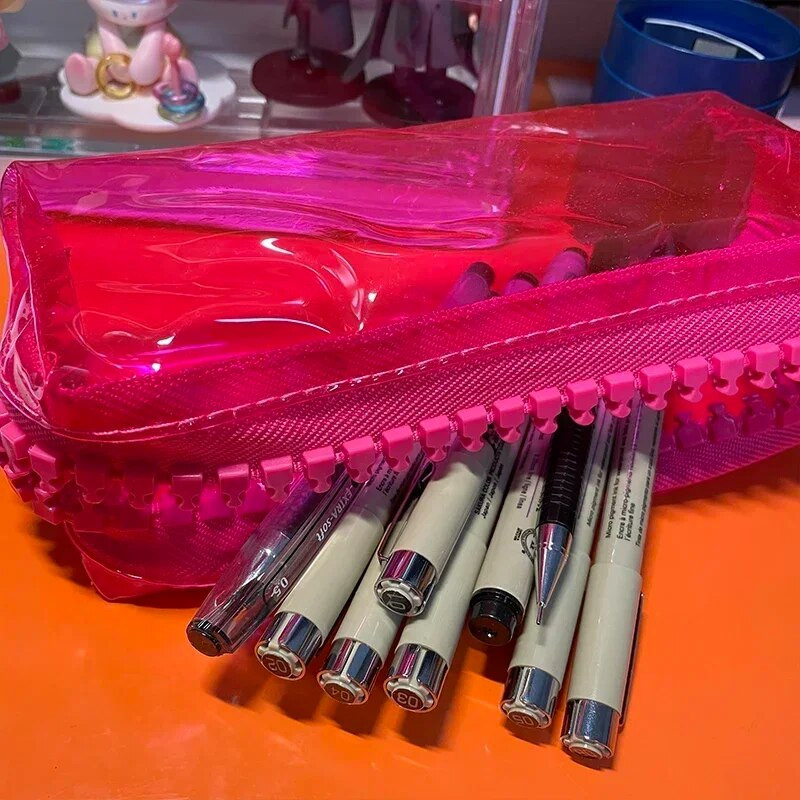 Liels rāvējslēdzēja zīmuļa futrālis, krāsa kvadrātveida liela ietilpība studentu kancelejas piederumi skolas piederumi dienasgaismas caurspīdīgs PVC uzglabāšanas maisiņš