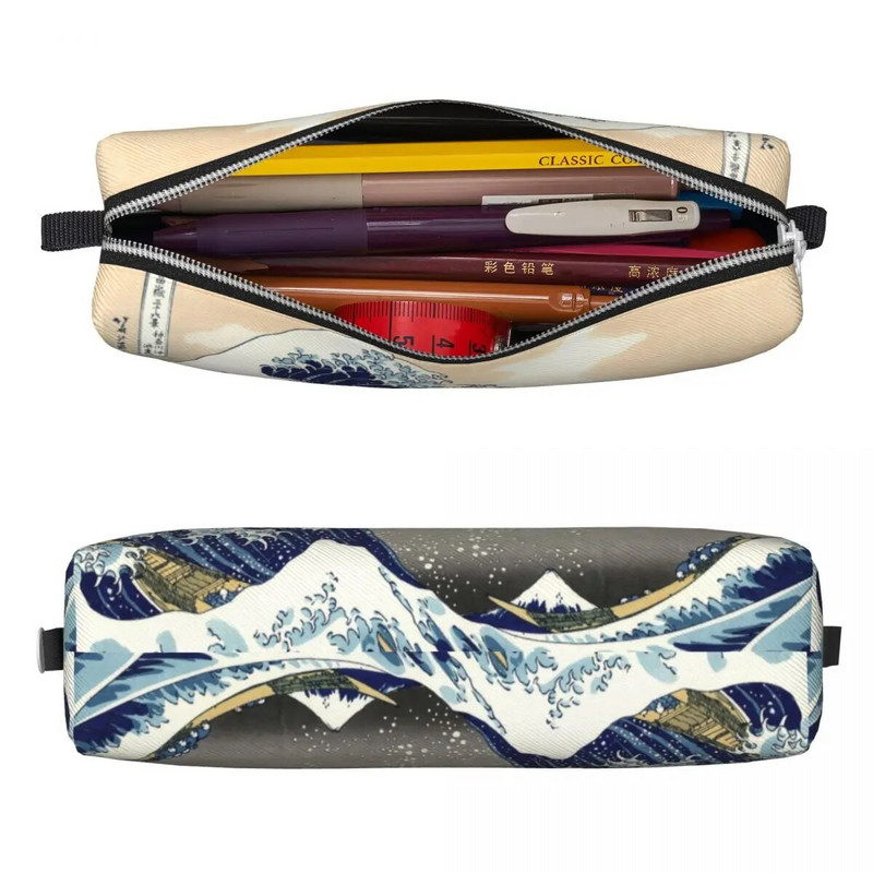Vintage The Great Wave Off Kanagawa pliiatsikarbid Kinnitatud pliiatsikarbis pliiatsihoidja õpilaste kottide jaoks Koolitarbed Tõmblukuga kirjatarbed