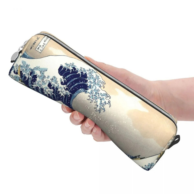 Vintage The Great Wave Off Kanagawa pliiatsikarbid Kinnitatud pliiatsikarbis pliiatsihoidja õpilaste kottide jaoks Koolitarbed Tõmblukuga kirjatarbed