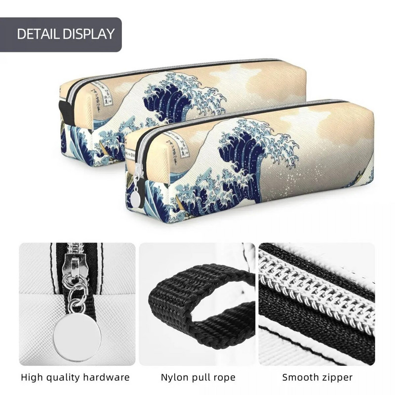 Vintage The Great Wave Off Kanagawa pliiatsikarbid Kinnitatud pliiatsikarbis pliiatsihoidja õpilaste kottide jaoks Koolitarbed Tõmblukuga kirjatarbed