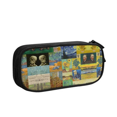 Κορεάτικη μολυβοθήκη Vincent Van Gogh για αγόρια Gilrs Προσαρμοσμένο στυλ Ζωγραφική με λάδι γάτας Μεγάλη αποθήκευση τσάντα χαρτικά