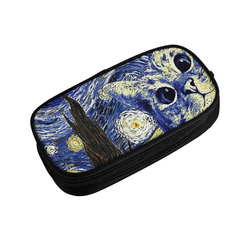 Κορεάτικη μολυβοθήκη Vincent Van Gogh για αγόρια Gilrs Προσαρμοσμένο στυλ Ζωγραφική με λάδι γάτας Μεγάλη αποθήκευση τσάντα χαρτικά