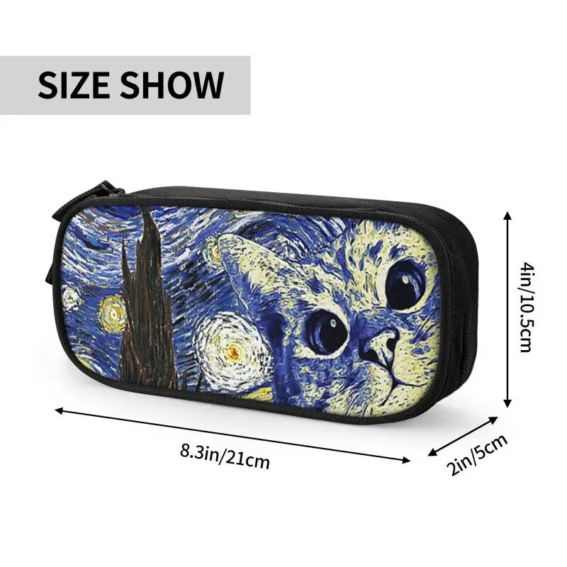 Κορεάτικη μολυβοθήκη Vincent Van Gogh για αγόρια Gilrs Προσαρμοσμένο στυλ Ζωγραφική με λάδι γάτας Μεγάλη αποθήκευση τσάντα χαρτικά