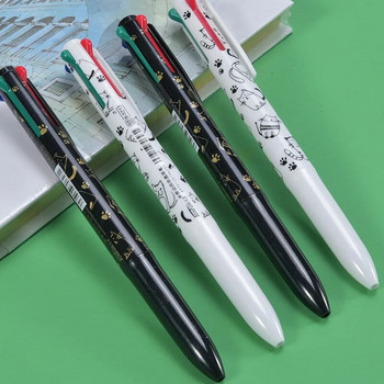 2 бр. 4 в 1 четирицветна черно-бяла котка, многоцветна химикалка, прекрасни канцеларски материали за студенти