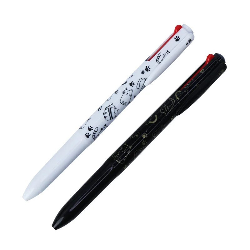 2 gab. 4 vienā četru krāsu melnbaltā kaķa daudzkrāsu lodīšu pildspalva Jauki biroja studentu kancelejas piederumi