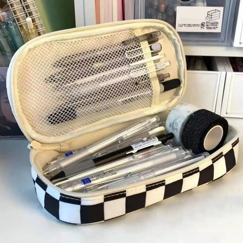 Παιδική μολυβοθήκη για κορίτσια για εφήβους με μοτίβο σκακιέρας, ανθεκτική στη σκόνη