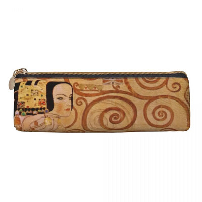 Gustav Klimti kolmnurkne pliiatsikott Suvila Aed Prindikool Suure mahutavusega tõmblukuga pliiatsikarp teismelistele Retro nahast pliiatsi kott