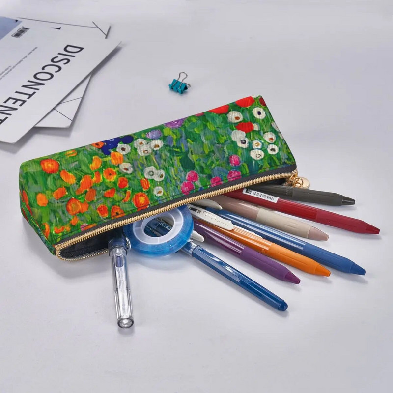 Gustav Klimti kolmnurkne pliiatsikott Suvila Aed Prindikool Suure mahutavusega tõmblukuga pliiatsikarp teismelistele Retro nahast pliiatsi kott