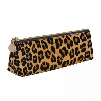 Animal Print Τριγωνική μολυβοθήκη Yellow Leopard for Teens University Zipper Pencil Box Ρετρό Δερμάτινη θήκη για στυλό