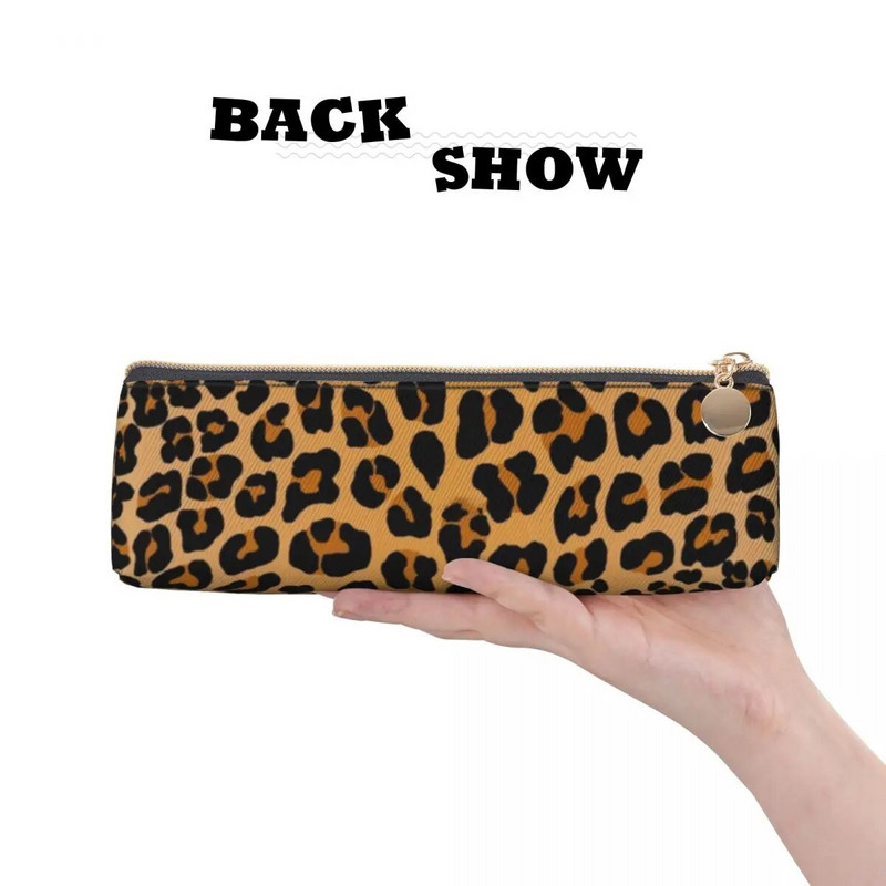 Animal Print Τριγωνική μολυβοθήκη Yellow Leopard for Teens University Zipper Pencil Box Ρετρό Δερμάτινη θήκη για στυλό