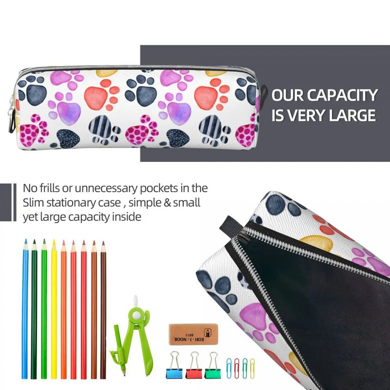 Krāsainas kaķa ķepas dzīvnieku apdrukas Penāļi Leoparda pildspalvu turētājs Somas Meitene Zēns Liela glabātuve Skolēni Skolas kosmētikas zīmuļi