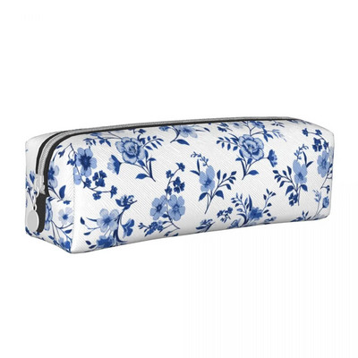 Zilā ziedu raksta zīmuļu futrālis Vintage Flowers pildspalvu kastītes soma Studentu lielas ietilpības skolas piederumu dāvanu zīmuļi