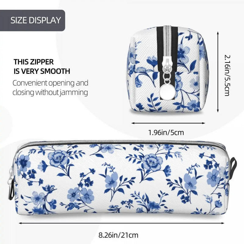 Zilā ziedu raksta zīmuļu futrālis Vintage Flowers pildspalvu kastītes soma Studentu lielas ietilpības skolas piederumu dāvanu zīmuļi